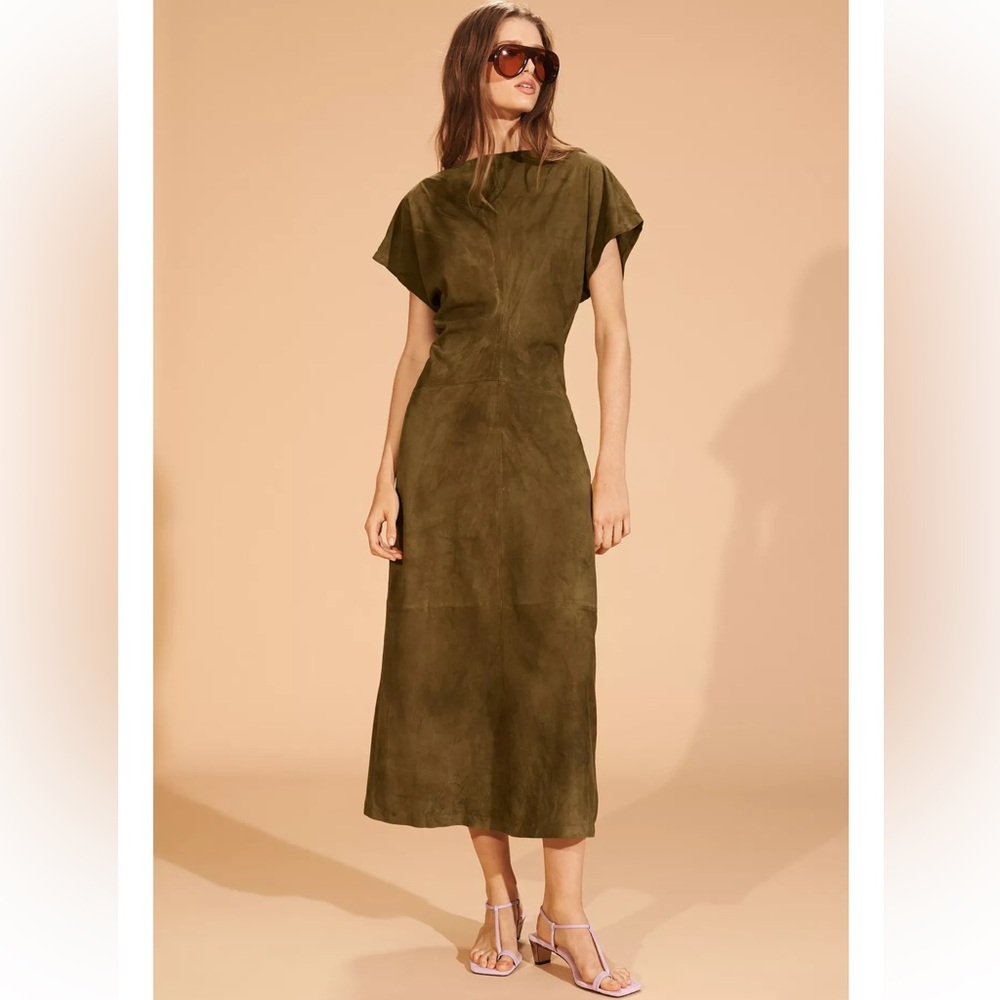 ZARA LIMITED EDITION TAN SUEDE DRAPED DRESS NWT SMALL